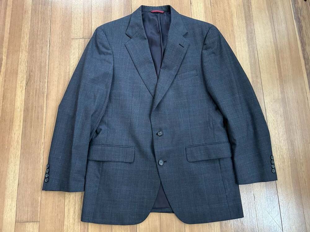 J.A. Bank Clothiers Men's Charcoal Grey Plaid Wool Suit Jacket Blazer